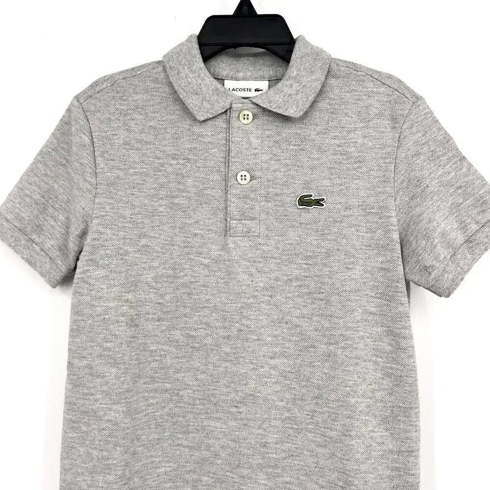 LACOSTE Kids Short Sleeve Classic Pique Polo Shirt SIZE 5 Grey NWT